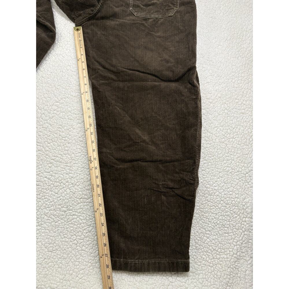 Uniqlo Pleated Wide Leg Corduroy Pants Mens L Elastic Waist Chocolate Brown Belt - Picture 6 of 7